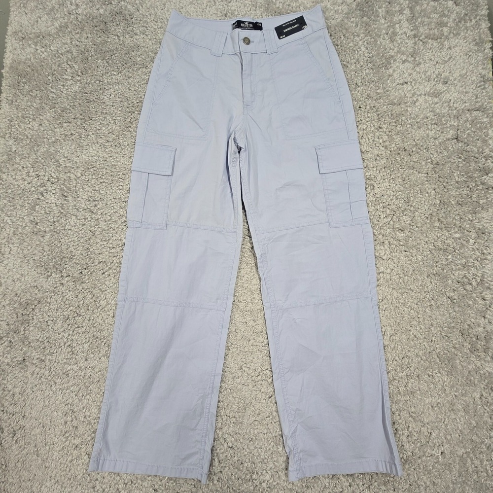 Hollister Womens Light Blue Cargo Pants High Rise Baggy Size‎ 27R Y2K Utility